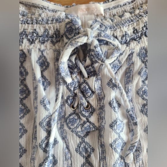 Forever 21 Off the Shoulder Boho Peasant Blouse in Blue & White- M - Picture 6 of 6